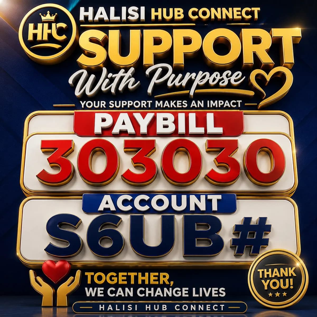 Halisi Hub Connect M-Pesa Paybill 303030, account S6UB#